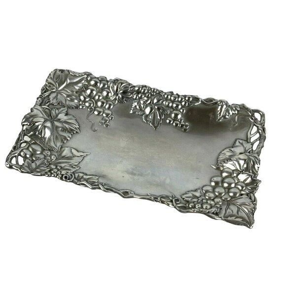 Arthur Court 1996 Grape Motif Aluminum Serving Tray Rectangle Vintage Decor - Picture 2 of 6